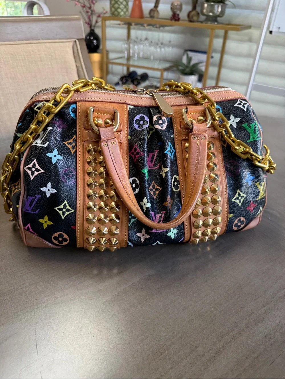 RARE LV + Takashi Murikami Black Multicolor Studded Satchel Marc Jacobs Era